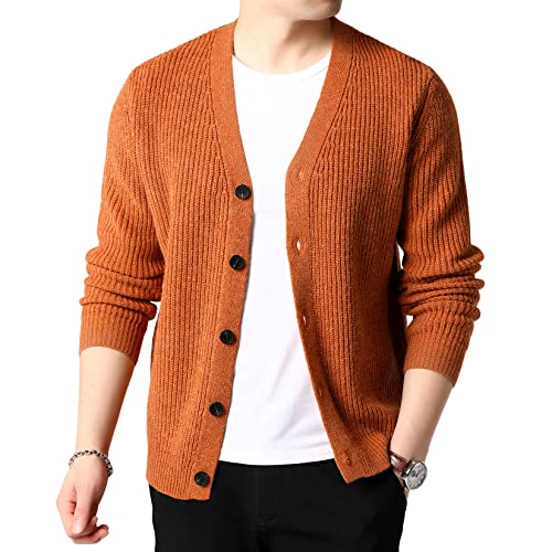 Lu's Chic Men's Long Sleeve Sweater Button Front Cardigans Ribbed Knit Slim Fit V Neck Cardigan Sweater Knitwear