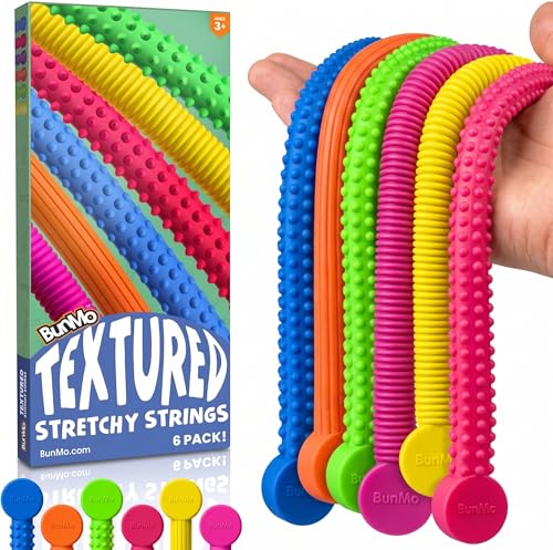 Image of BUNMO Stretchy Strings - Sensory Toys - Stimulating & Fun Sensory Toys for Kids - Fidget Toy - Hours of Fun for Kids - Non-Mouthable Toy 3+ - Textured 6 Pack