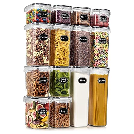 Wildone Airtight Food Storage Containers with Lids, 14PC Plastic Kitchen Storage Containers for Pantry Organization and Storage, Cereal, Flour and Sugar Containers, Include 20 Labels & Pen