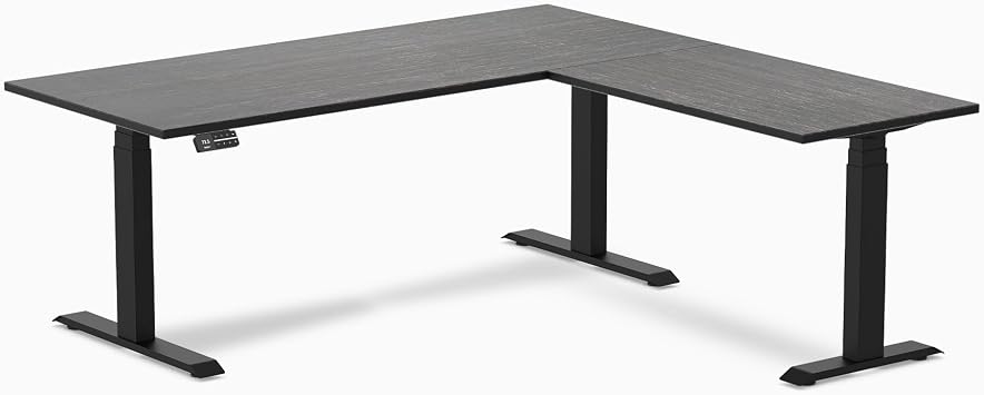 Desky 72" L-Shaped Electric Standing Desk, Dark Bamboo Top, Height Adjustable Sit Stand Corner Desk with Dual Motor, Presets & Ergonomic Design Matte Black Frame