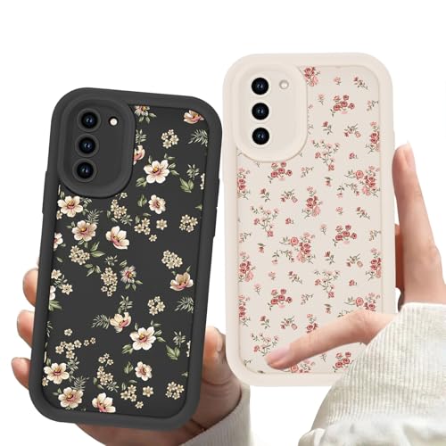 Zrutru 2 Pack Flower Phone Case for Samsung Galaxy S20 FE 5G 6.5',Cute Floral Print Cases Unique Plant Design Pattern for Women Girls Teens,Soft TPU Shockproof Protective Cover for S20 FE Beige Black
