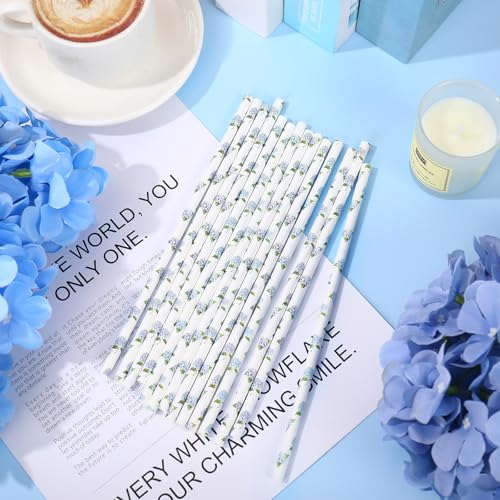 Pitillos de papel azules con diseño floral 200 pcs miniatura 3