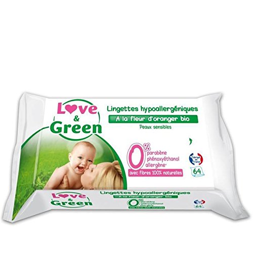 Love & Green Lingettes Hypoallergéniques Fleur d'Oranger Bio 64 Pièces