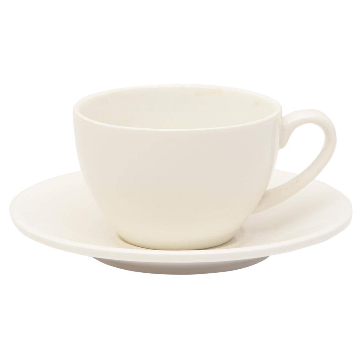 Shallow Porcelain Tea Cup And Saucer, White - Ht12-150
