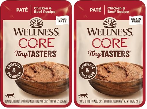 Wellness CORE Tiny Tasters Pate Adult Wet Cat Food,Natural,Protein-Rich,Grain Free,1.75 Ounce Pouch (Chicken & Beef),(Pack of 24) - image 1