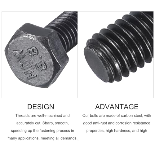Image of METALLIXITY Hex Bolts (M6-1x60mm) 10Pcs, 8.8 Grade Carbon Steel Fully Threaded Black Oxide, Coarse Thread UNC Hex Head Screw Bolt - for Furniture Repair