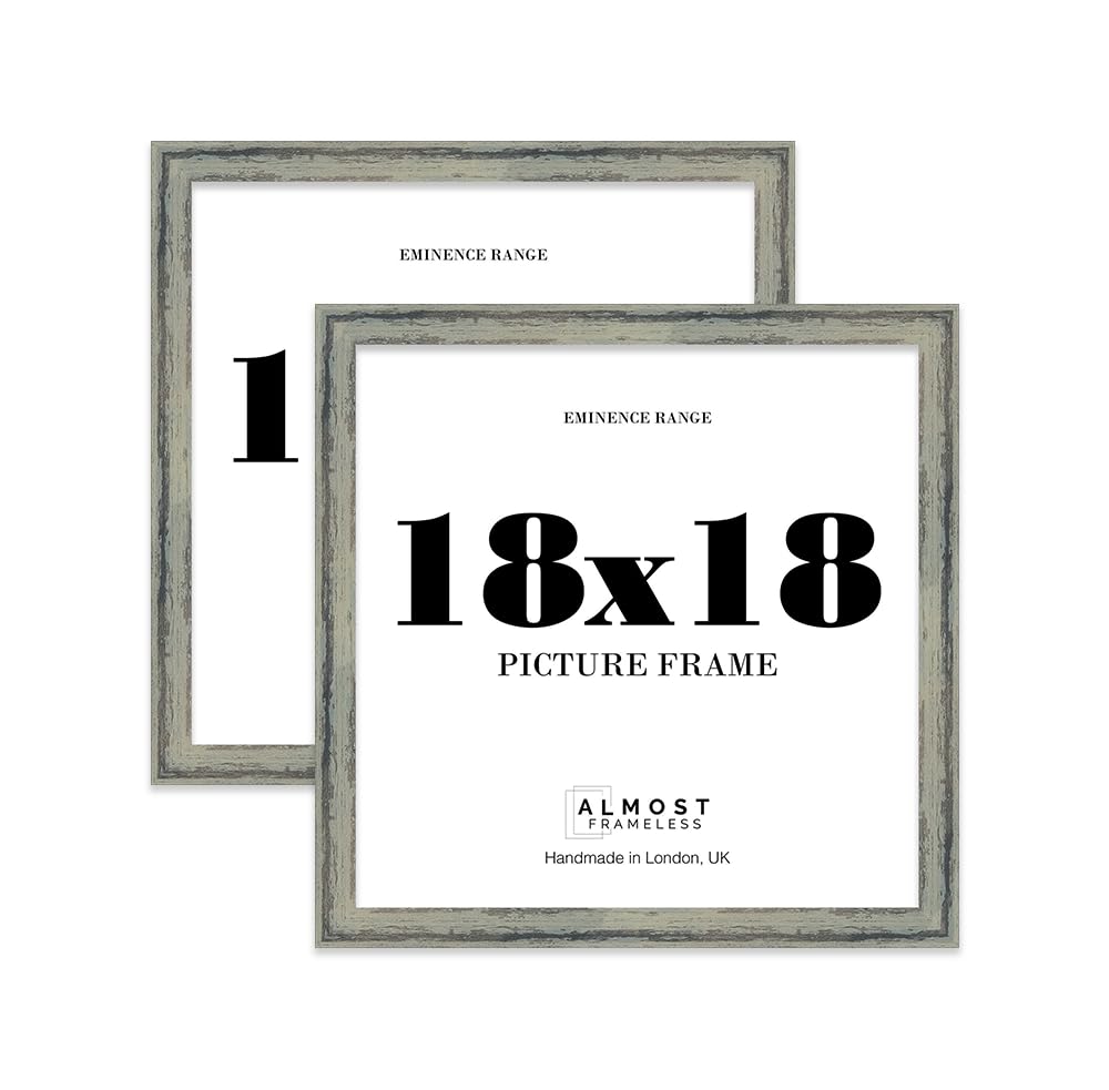 18x18 Distressed Green Picture Frame - Rustic Wood Industrial Effect Photo Frame for Wall Display, Ideal for Posters, Prints & Home Décor, Wall Hooks, 32mm Edge - 2 Pack