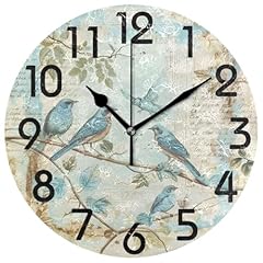 Zz Ww R Pretty Retro Style Blue Birds Leaves Branch Round Wall Clock, 10 Inch Analog Quiet Non Zz Ww R Pretty Retro Style Blue Birds Leaves Branch Round Wall Clock, 10 Inch Analog Quiet Non item