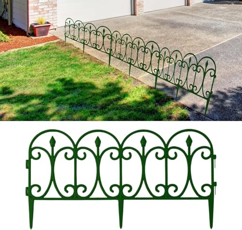 ADEPTNA 6 Pack Garden Decorative Green Fence Edging Border Lawn Edging Plastic Picket Fence Barrier Lawn for Decorative Flowerbed Pathways Tree Pond Detachable Total Length Apprx.12ft