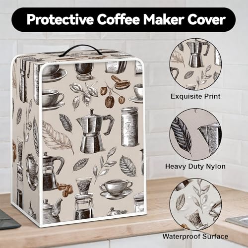 Image of Universal Coffee Maker Cover, Durable Polyester Lightweight Long-Lasting Dustproof Cotton Blend Appliance Protector for Kitchen Countertops (Gray and Brown)