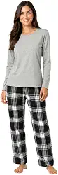 Pijama Feminino Inverno Flanela Xadrez com Blusa Viscolycra