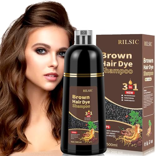 500ML Hair Dye Shampoo 3 en 1, Champú Tinte Pelo Negro, Champu tinte Canas, Champú Color Cabello Instantáneo, Shampoo Color Tinte Pelo en minutos, Champu tinte Cubre Canas Hombre Mujer (Marrón Claro)