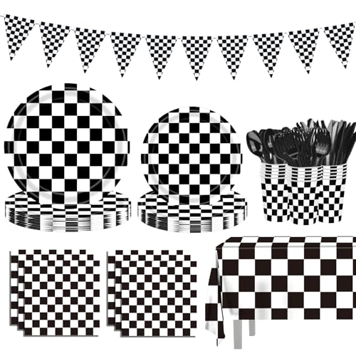 170 Pcs Race Car Birthday Party Decorations Black and White