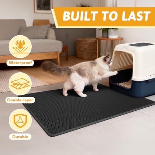 Image of Pieviev Cat Litter Mat Double Layer Waterproof Urine Proof Trapping Mat 1 Pack (Black, 36x30 Inch (Pack of 1))