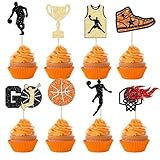 バスケットボールカップケーキトッパーバスケットボールプレーヤーアパレル カップケーキピック ベビーシャワープレーヤースポーツテーマ誕生日パーティーケーキデコレーション用品 24個パック