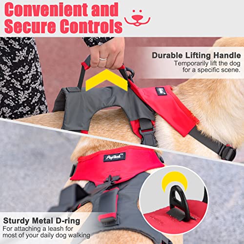 Pupteck Escape Proof Dog Harness - Adjustable No Pull Dog Vest And Double Handles Leash Set Soft Padded Lift Handle For Medium Large Dogs Training Hiking Walking Hunting, Red X-Large #TOP2