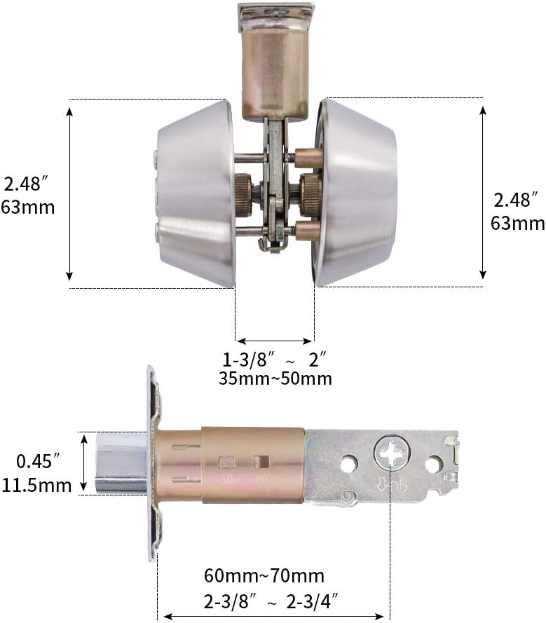 Diagram showing the dimensions and adjustable backset of the Rulart Deadbolt Lock components.