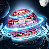 Cosmic Globe Flying Orb Ball Toy Galactic Fidget Spinner Hover Balls 360°Rotating Hand Controlled Boomerang Ball Toys Magic Led Lights Controller Mini Drone for Kids Boy Girls(Red)