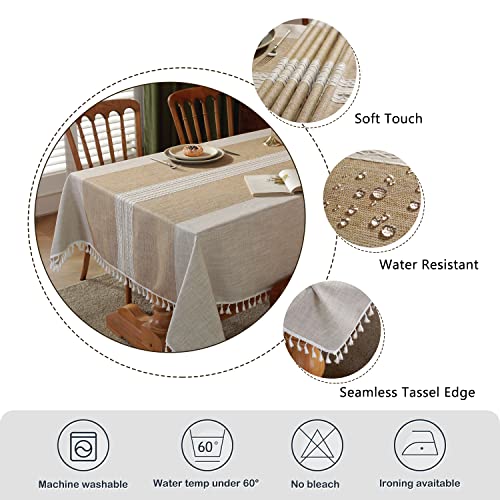 Image of Laolitou Tablecloths,Stitching Tassel Table Cloth,Cotton Linens Wrinkle Free Table Cover Decoration for Kitchen Dinning Party Coffee Stripes Square,55''x55'',4 Seats