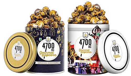 Image of 4700BC Gourmet Popcorn, Mocha Walnut Chocolate, Tin, 125g /135g & 4700BC Gourmet Popcorn: Tiramisu Chocolate Tin, 135g