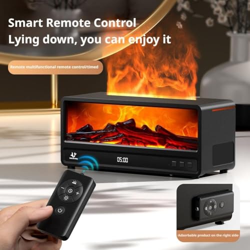 Image of Fire Place Diffuser - 7 Color Flame Fireplace Aroma Essential Oil Diffuser, 250ml Desktop Noiseless Aromatherapy Humidifier, Remote Control, Timer Auto-Off Protection for Home, Bedroom, Office (Black)