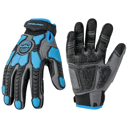 HANDLANDY Guantes antivibración para hombre, guantes de trabajo resistentes a los golpes, palma acolchada, guantes de trabajo resistentes (azul, L)