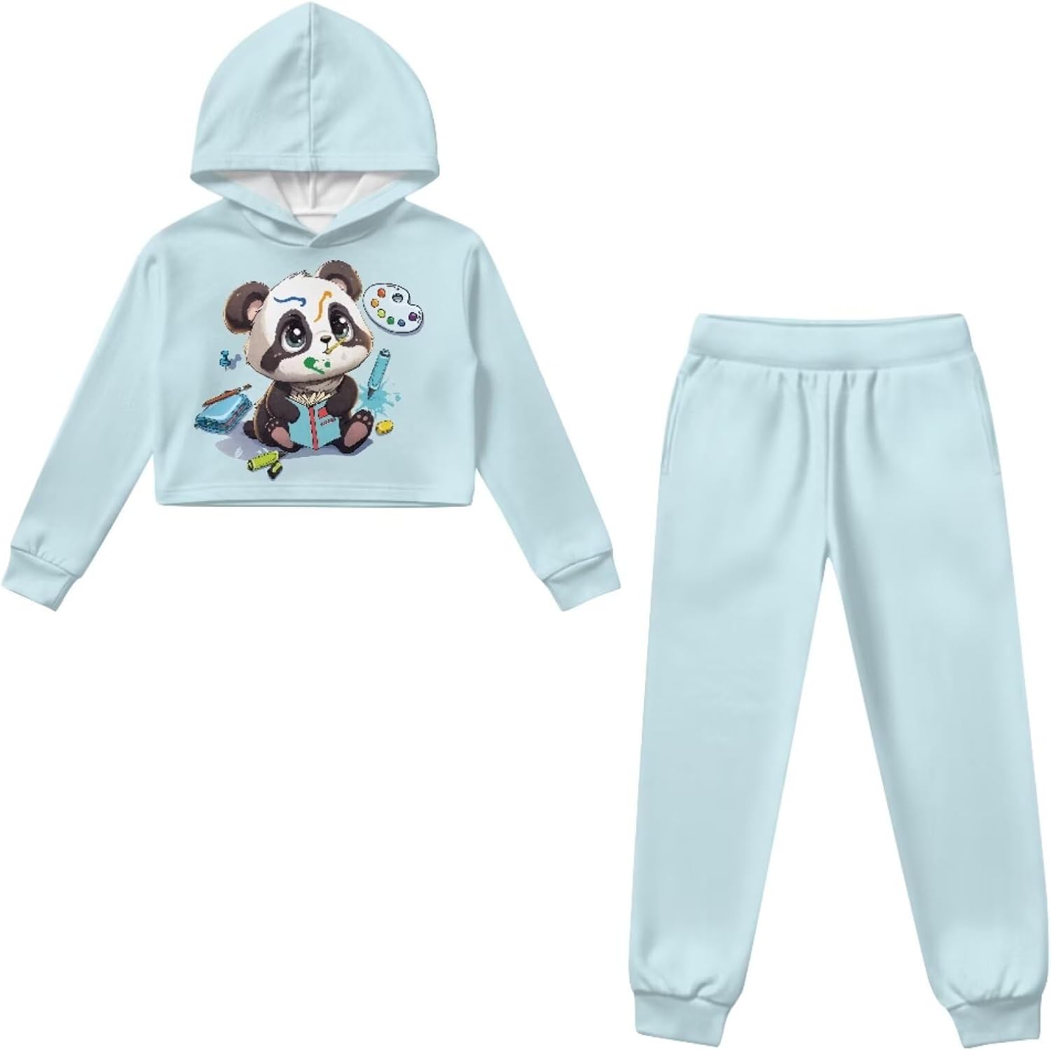 Girls Tracksuit 2 Pcs Hoodies Long Sleeve Sweatshirt & Sweatpants with Pockets Short Tops Sweatsuit 4-13 Years