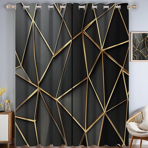 Rideau occultant luxe marbre or et noir chic pour salon raffiné