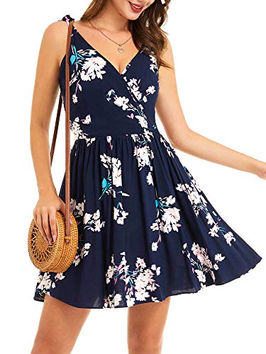 Image of MSBASIC Womens Low Cut Dress Navy Floral Spaghetti Strap Summer Casual Dresses for Women Navy Floral L