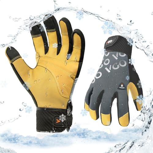 Vgo...-4°F Lined Leather Waterproof Winter Work Gloves(GA9604FW,L)