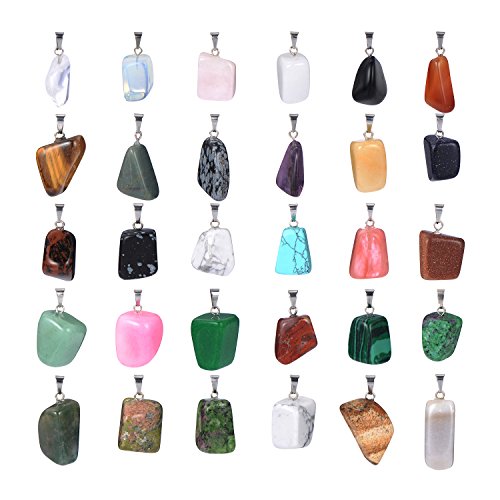 Hicarer Satinior 30 Pieces Irregular Shape Healing Beads Crystal Stone Quartz Charms Pendants for Necklace Jewelry Making with Storage Bag