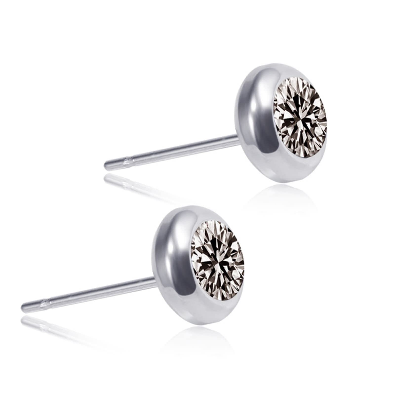 Beydodo Pendientes para Hombre Mujer Acero Inoxidable Aretes Negro,Pendientes para Mujer Redondo 8MM Cristal Circonita Aretes Negro