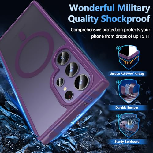 Image of OWKEY for Samsung Galaxy S24 Ultra Case 6.8'', Magnetic S24 Ultra Case Compatible with Magsafe, [Shockproof Military] Translucent Back Slim Bumper Cover Phone Case Samsung S24 Ultra, Purple