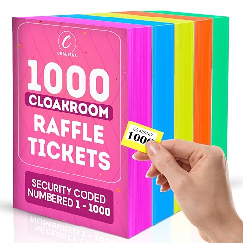 Coselena 5-Pack Cloakroom & Raffle Ticket Books Numbered 1-1000 with Secure Numbering Perforated Stubs & Easy Tear-Off Design Ideal for Events Fundraisers and Coat Check Systems
