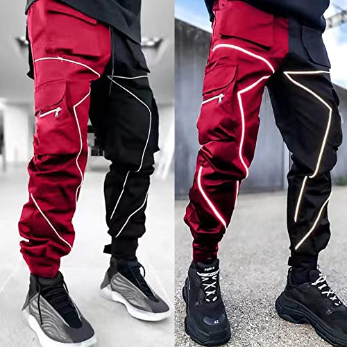 Nutriangee Men's Punk Rock Street Harem Pants, Reflective Technical Hip Hop Jogger Sport Pants2