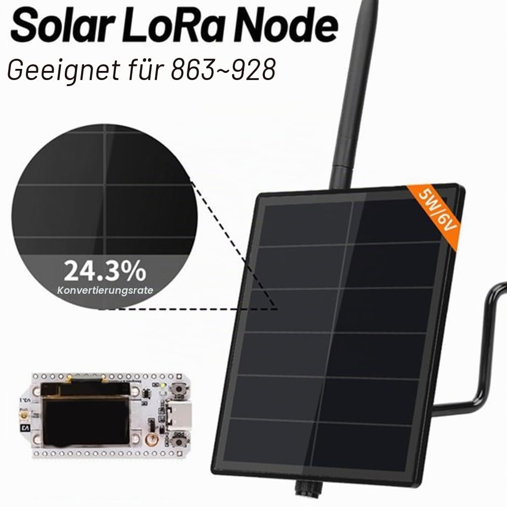 D5 Solar Node ESP32 LoRa 32 V3 mit 5V Solarpanel für WiFi Meshtastic LoRaWAN Heltec ESP32 SX1262 LoRa 915MHz