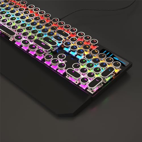 MageGee タイプライター メカニカル ゲーム用キーボード レトロ ブラック パンク ラウンド キーキャップ RGB レインボー バックライト 有線キーボード ノートパソコン Mac PC ゲーマー用 磁気リストレスト付き - ブルースイッチ