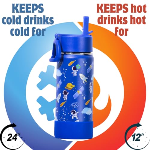 Image of TOM & BELL Insulated Water Bottle for Kids 500ml,Double Wall Water Bottle for School, Sipper Bottle,Hot and Cold, Premium 304 Stainless Steel (dark blue, 500ml)