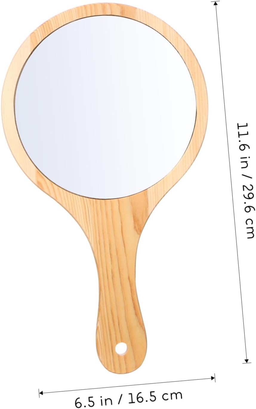 Baluue 2pcs Travel Mirror Wooden Handle Large Makeup Mirror for Women Non Reversing