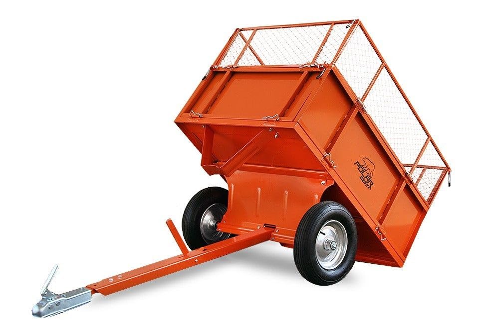 Polar Bär ATV Trailer Medium Kippanhänger mit abklappbaren Seitenwänden 340 kg Kapazität Metallwanne abnehmbare Gitteraufsätze Luftreifen Zugkugelkupplung