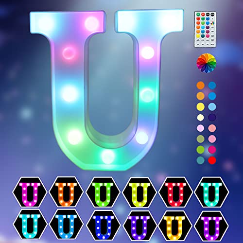 Leuchtende bunte LED-Festzelt-Buchstabenlichter, 18 Farben wechselnde Buchstaben, Zeichen mit Fernbedienung, Timer für Nachtlicht, Hochzeit, Geburtstag, Party, Lampe, Weihnachten, Dekoration, bunt U Cover