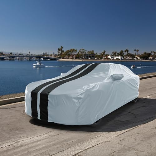 Image of iCarCover Custom Car Cover for Chevy SS (2014-2017) Waterproof All Weather Rain Snow UV Sun Protector Full Exterior Indoor Outdoor Car Cover (Stripe - Gray /Black)