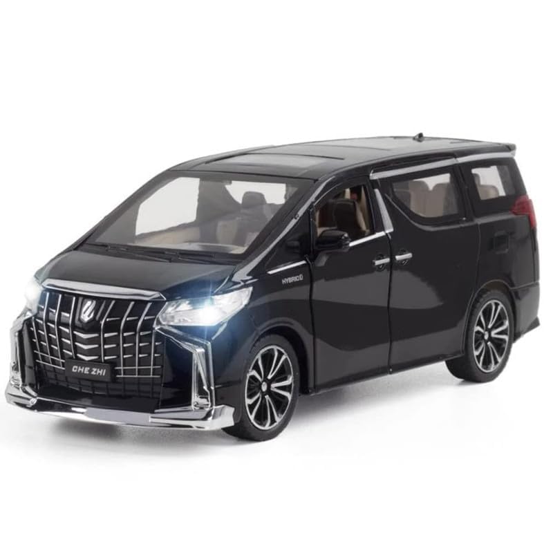 Image of PINQUE Kids New Car 1:32 Alphard Diecast Alloy Metal Pull Back Car with Openable Doors Music Sound and Light Vehicle Toy Car for Boys (Black)