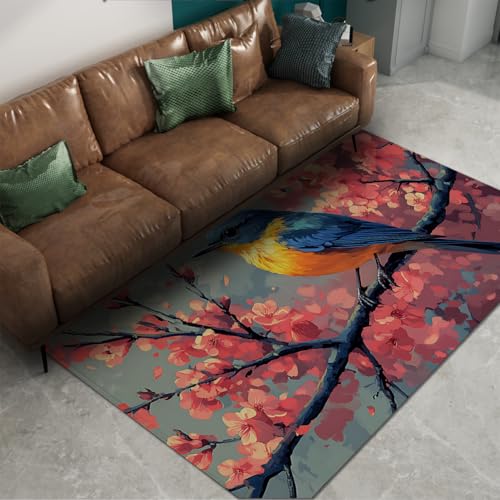 Tapis antidérapant lavable à motif branches et oiseaux