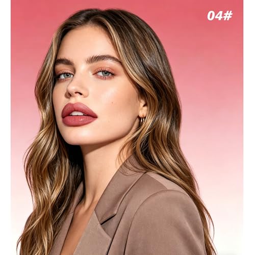 Image of Matte Lip Liner Lip Stick Lip Oil Set, Lip Makeup Set Natural Smooth Long-Lasting And Hydrating Beauty Daily Cosmetics Gift for Girls Easy-to-Use(#04)