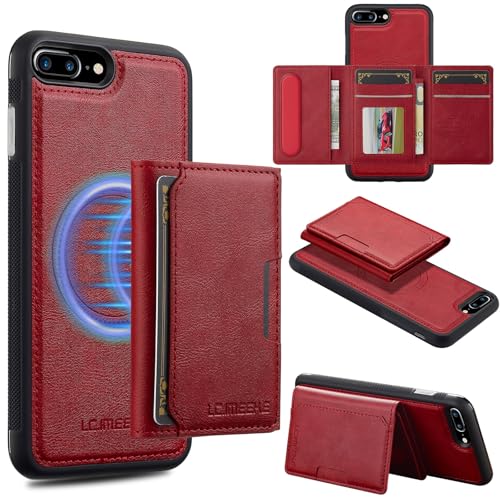 Coque de téléphone antichoc iPhone 7 Plus aimantée étui portefeuille Rosso anti-RFID