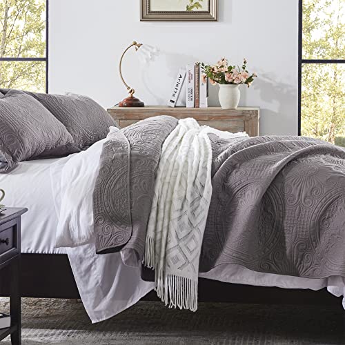 Anluoer Quilt King Size Bedding Set-Grey Embossed, Bedspreads-Lightweight Summer Soft Microfiber Bedspread, Bed Coverlet For All Seasons (1 Quilt, 2 Pillow Shams) #TOP3