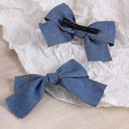 Pinzas para cabello lazo azul denim 4 pulgadas pack miniatura 6