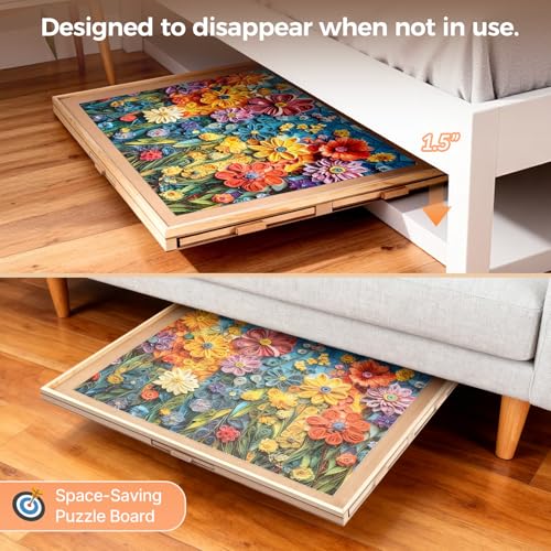 Image of ALL4JIG 2000 Pieces Rotating Puzzle Board with 6 Drawers and Cover,28.50 inchx40.16 inchPortable Wooden Jigsaw Puzzle Table for Adults,Lazy Susan Spinning Puzzle Boards Gift for mom,Surface for Lego Building