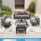Amopatio Aluminum Patio Furniture Set, 8 Pieces Modern Patio Conversation Sets, Outdoor Sectional Metal Sofa with Coffee Table for Balcony, Garden, Dark Grey (Included Waterproof Covers)